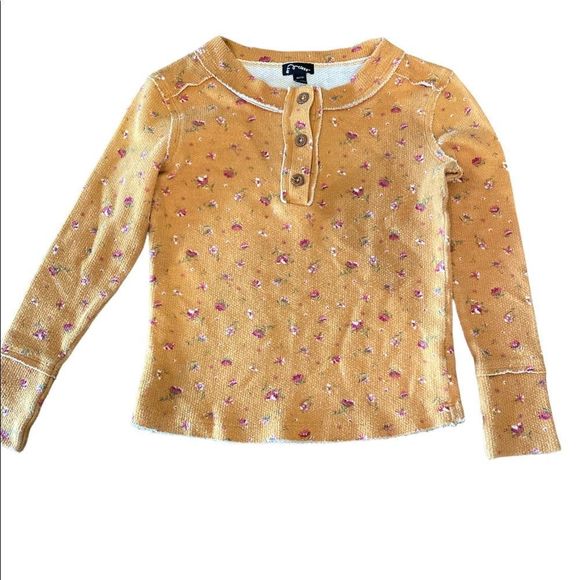Art Class Size 7/8 Distressed Henley Long Sleeve Mustard Yellow Girls - Picture 1 of 8